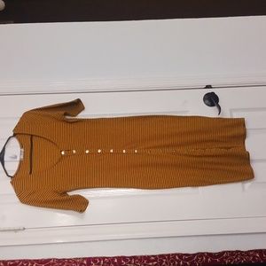 Heart & Hips Striped Midi Mustard Yellow & Black Dress